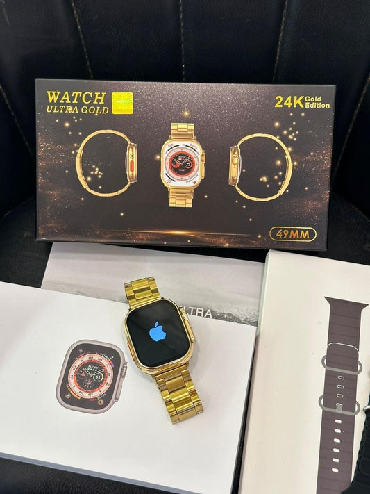 24K Gold Series 8 Ultra Smartwatch(Apple logo ) with Wireless charging
