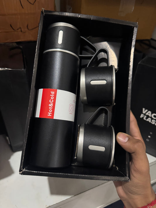 Stainless Steel Vacuum Flask and Flask Set 3 Steel Cups with Flask Combo